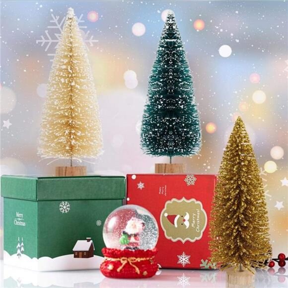 24Pcs Mini Christmas Trees Bottle Brush Trees with Wood Base, Christmas Village - Picture 6 of 7